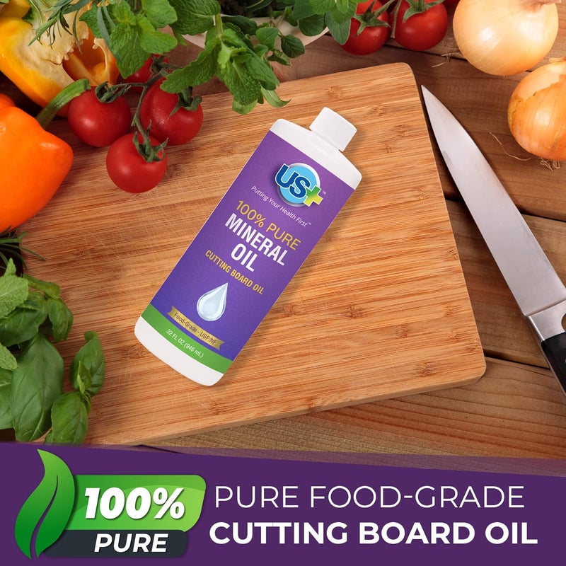 US + 32oz 100% Pure Mineral Oil - Cutting Board Oil - Food-Grade - USP - Restores & Protects Cutting Boards, Butcher Blocks, Countertops, Steel Surfaces & More - Image 1